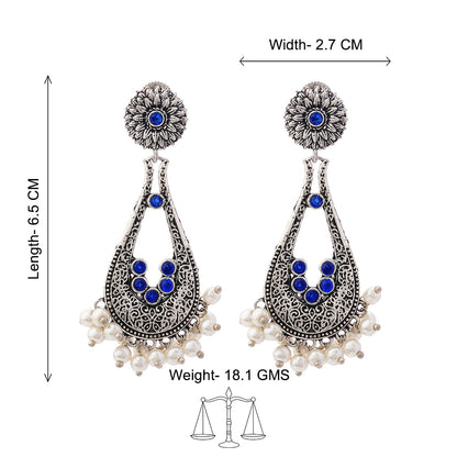 Shine Drop pearl dangler earring (Blue)
