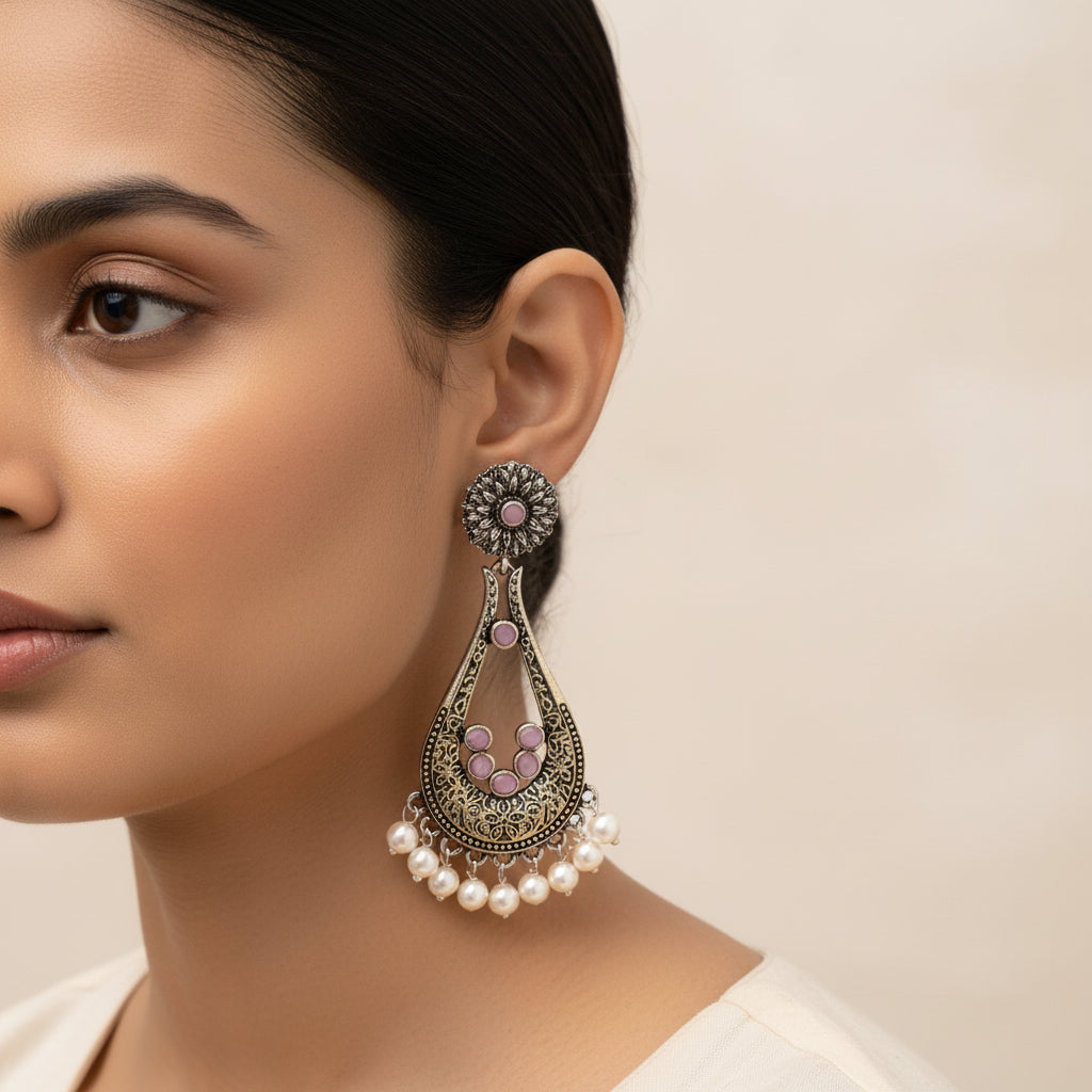 Shine Drop pearl dangler earring (Baby Pink)