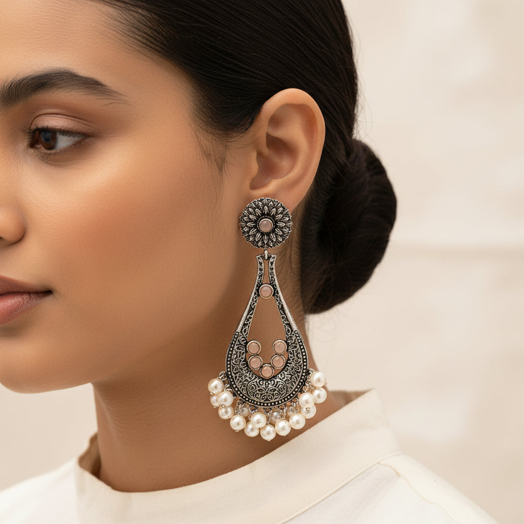 Shine Drop pearl dangler earring (Light Orange)