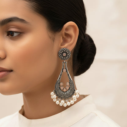 Shine Drop pearl dangler earring (Light Orange)