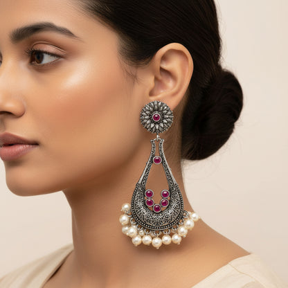 Shine Drop pearl dangler earring (Dark Red)