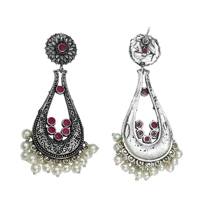 Shine Drop pearl dangler earring (Dark Red)