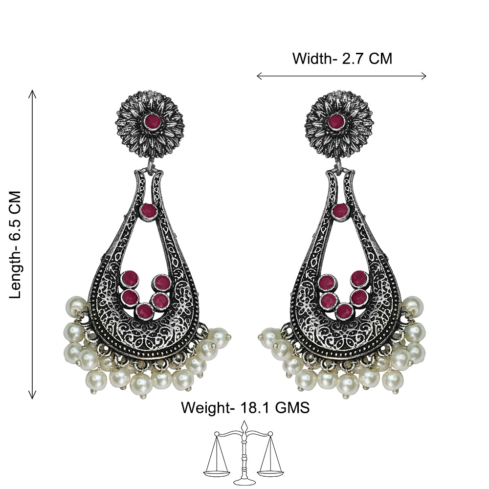 Shine Drop pearl dangler earring (Dark Red)