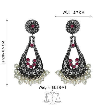 Shine Drop pearl dangler earring (Dark Red)