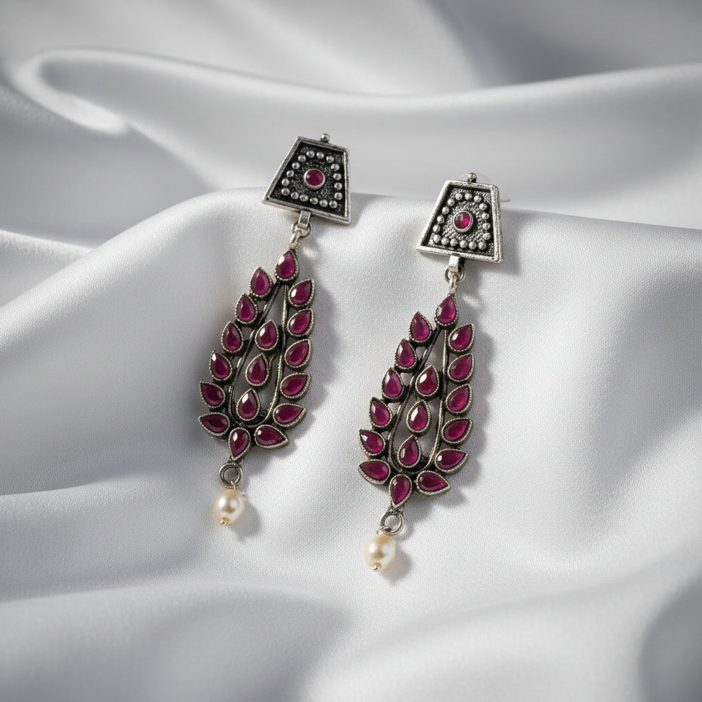 Precious Petal stone studded dangler earring (Red)