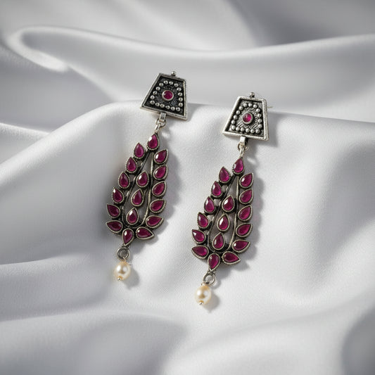 Precious Petal stone studded dangler earring (Red)