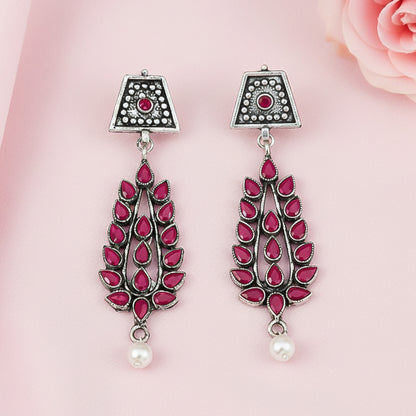 Precious Petal stone studded dangler earring (Red)