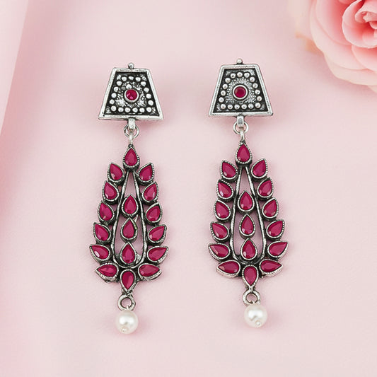 Precious Petal stone studded dangler earring (Red)