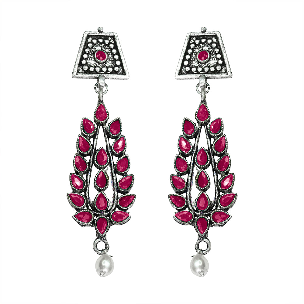 Precious Petal stone studded dangler earring (Red)