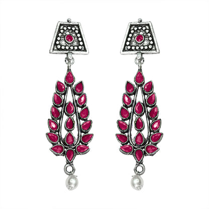 Precious Petal stone studded dangler earring (Red)