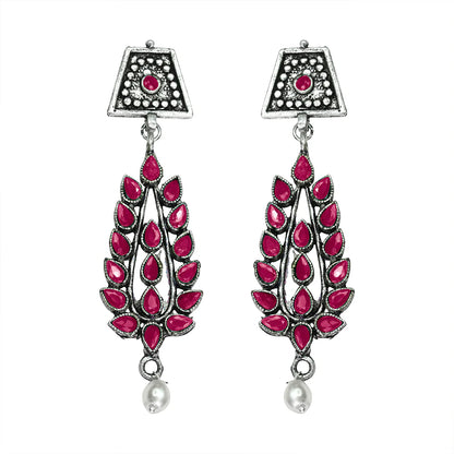 Royal Triple Bell Layered Jhumka Earring (Black) Precious Petal stone studded dangler earring (Red) Combo set