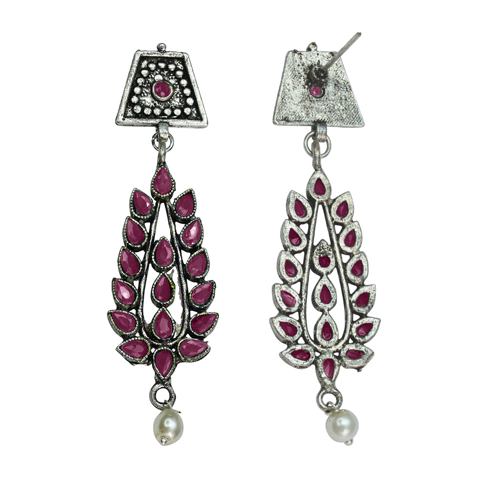 Precious Petal stone studded dangler earring (Red)