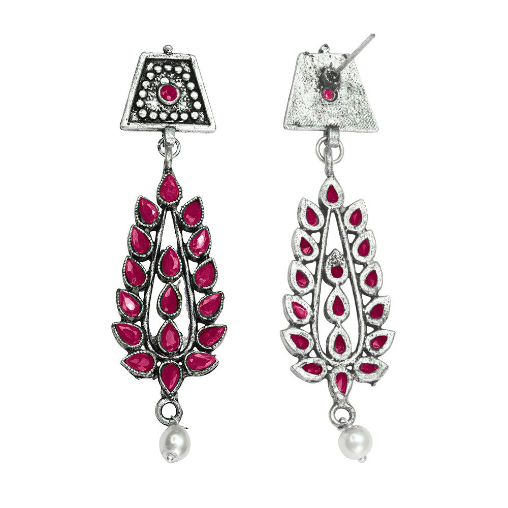 Precious Petal stone studded dangler earring (Red)