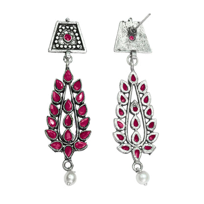 Precious Petal stone studded dangler earring (Red)