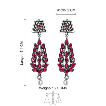Royal Triple Bell Layered Jhumka Earring (Dark Maroon) Precious Petal stone studded dangler earring (Red) Combo set