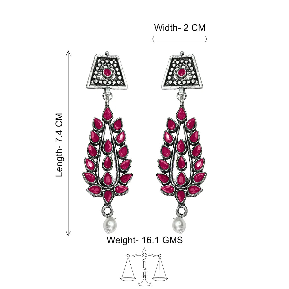 Kalash Kamal earring  Precious Petal stone studded dangler earring (Red) Combo