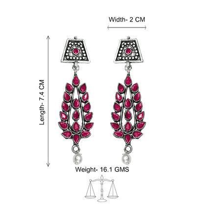 Kalash Kamal earring  Precious Petal stone studded dangler earring (Red) Combo