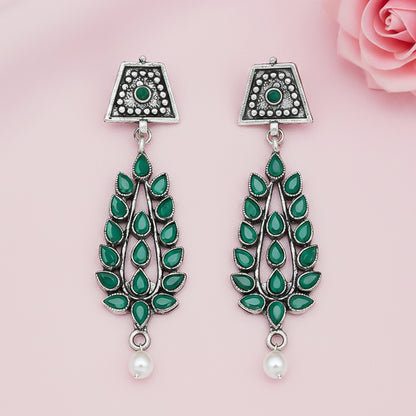Precious Petal stone studded dangler earring (Green)