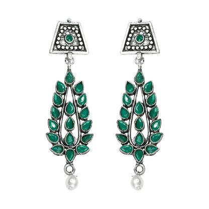 Carved Charm Dangler earrings (White) Precious Petal stone studded dangler earring (Green) Combo set