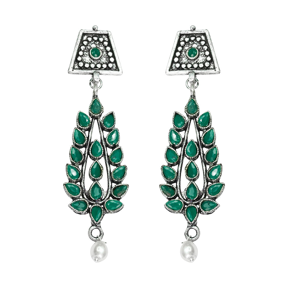 Precious Petal stone studded dangler earring (Green)