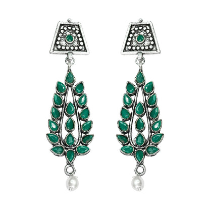 Precious Petal stone studded dangler earring (Green)