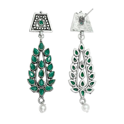 Precious Petal stone studded dangler earring (Green)