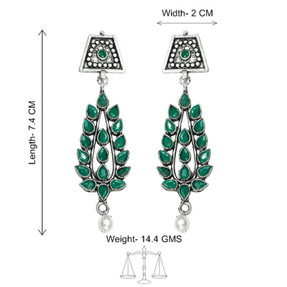 Precious Petal stone studded dangler earring (Green)
