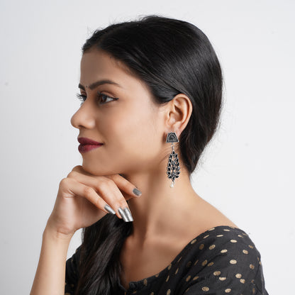 Precious Petal stone studded dangler earring (Black)