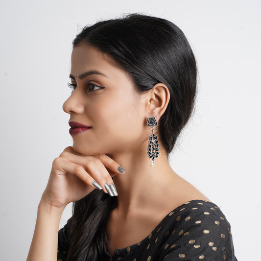 Precious Petal stone studded dangler earring (Black)