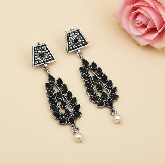 Precious Petal stone studded dangler earring (Black)