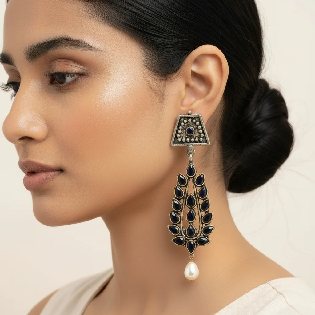Kalash Kamal earring  Precious Petal stone studded dangler earring Combo