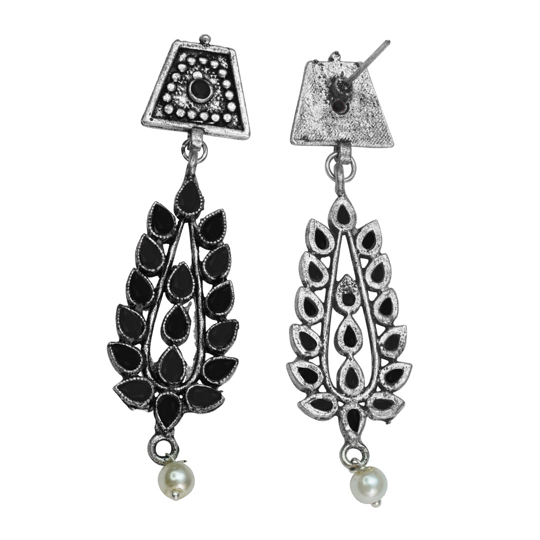 Precious Petal stone studded dangler earring (Black)