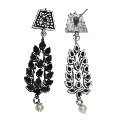 Precious Petal stone studded dangler earring (Black)
