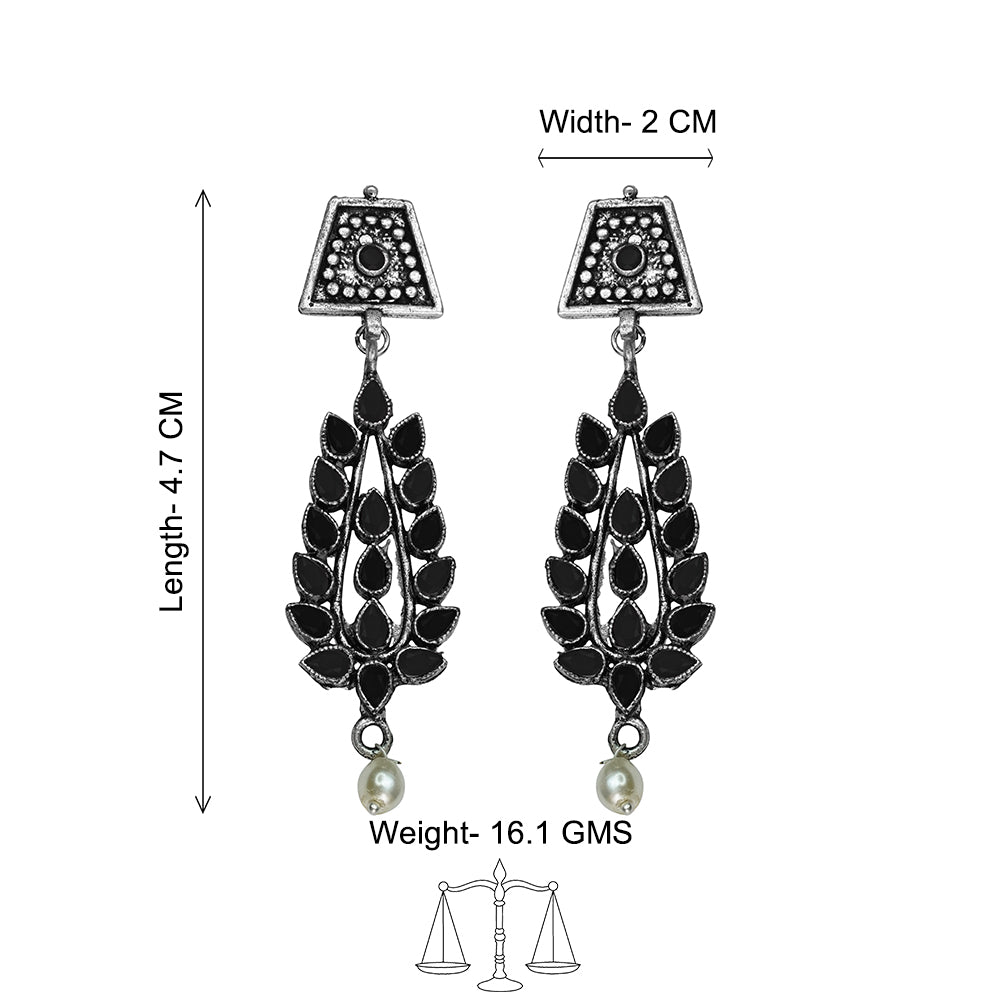 Precious Petal stone studded dangler earring (Black)