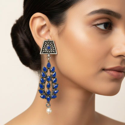 Precious Petal stone studded dangler earring (Blue)