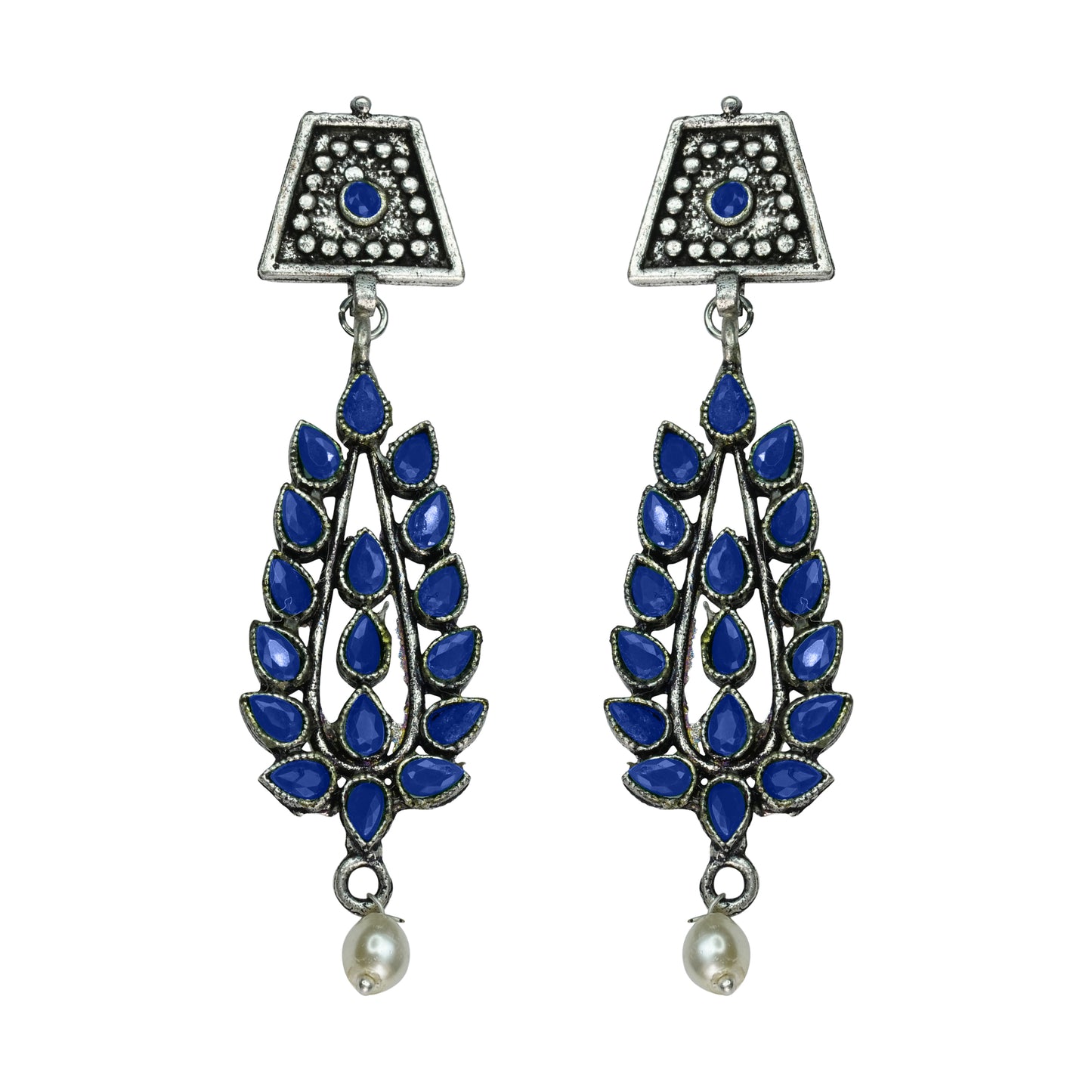 Precious Petal stone studded dangler earring (Blue)
