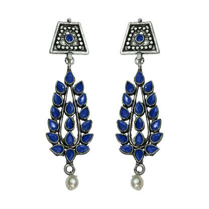 Precious Petal stone studded dangler earring (Blue)