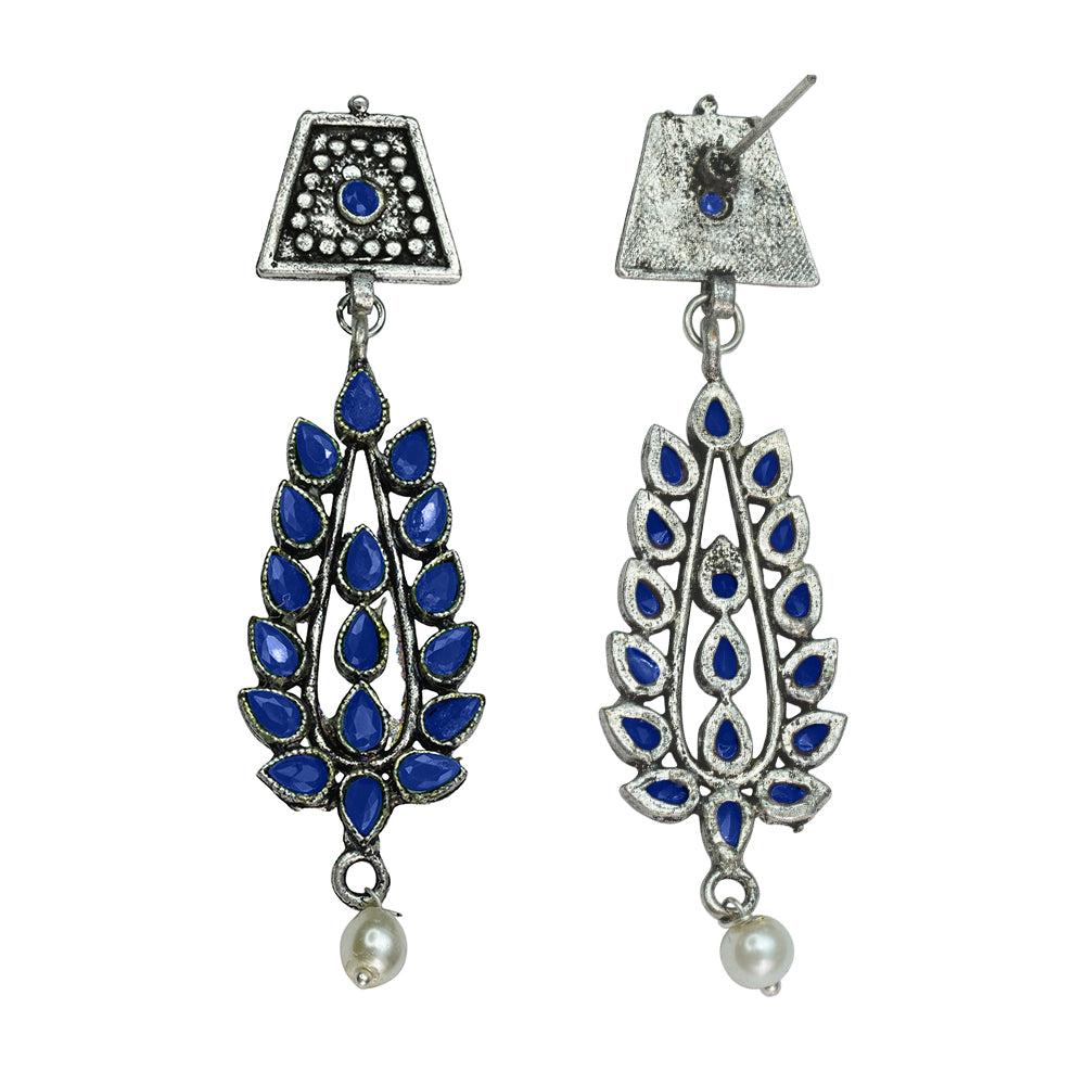 Precious Petal stone studded dangler earring (Blue)