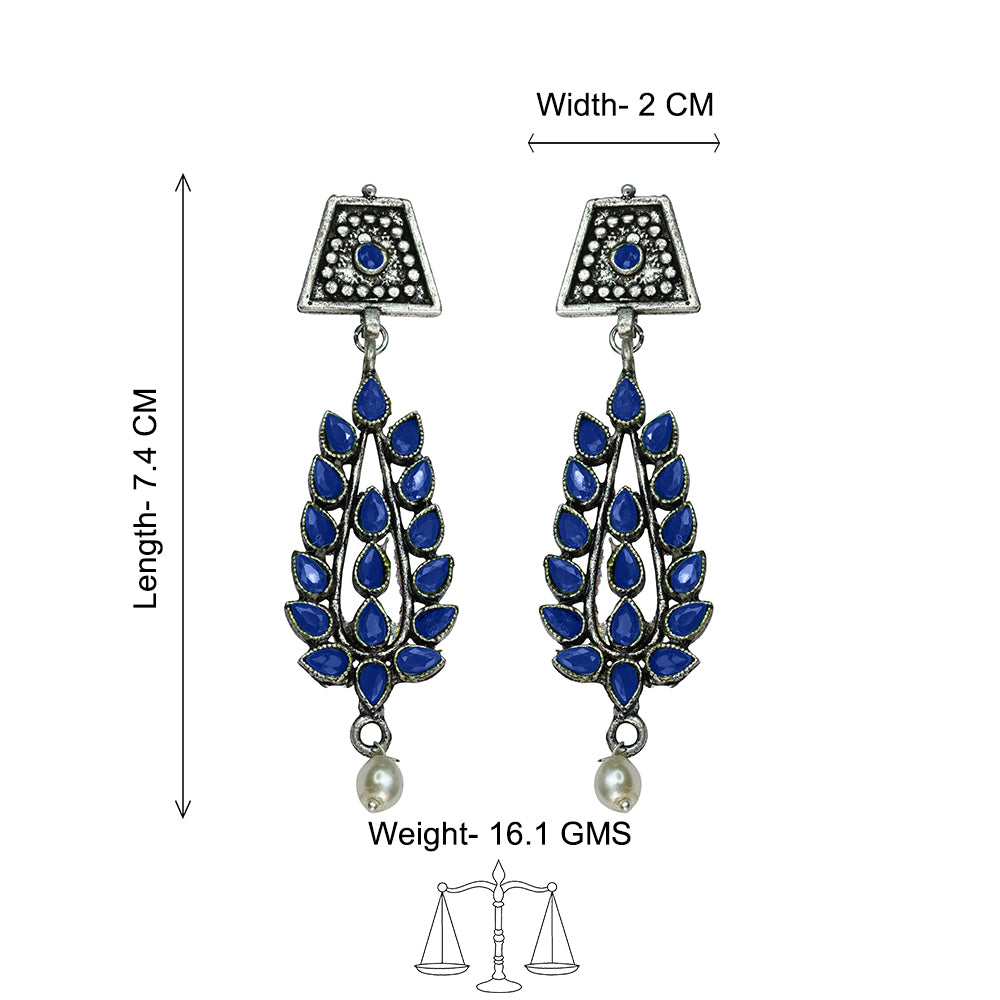 Precious Petal stone studded dangler earring (Blue)
