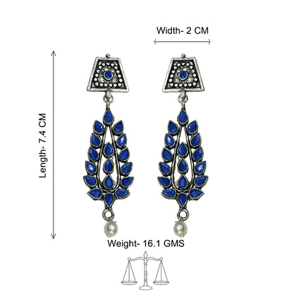 Precious Petal stone studded dangler earring (Blue)