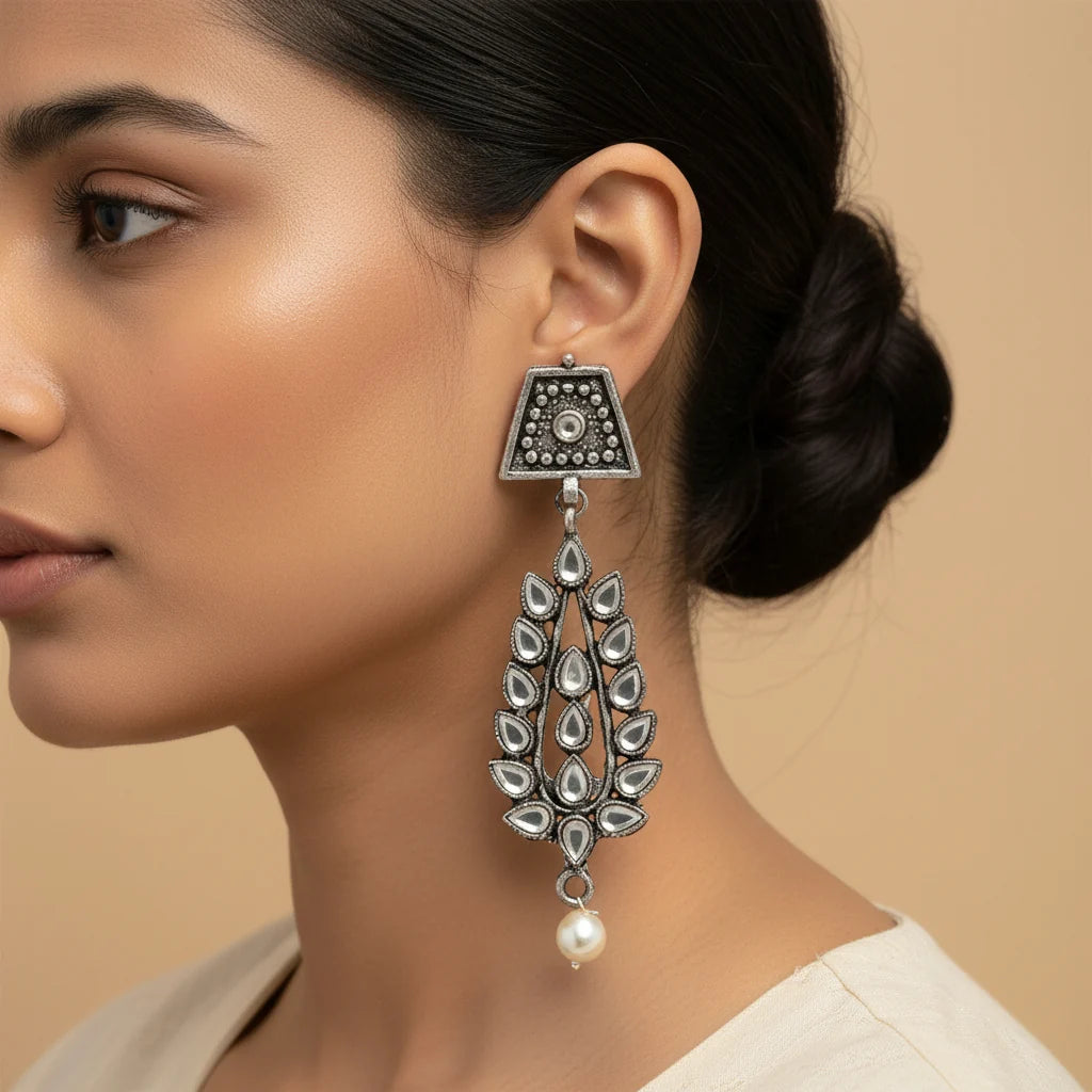 Kalash Kamal earring  Precious Petal stone studded dangler earring Combo