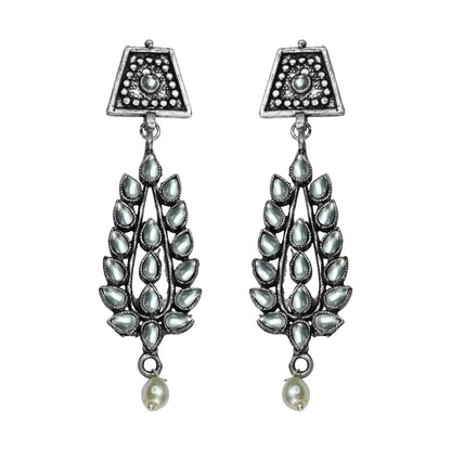 Royal Triple Bell Layered Jhumka Earring (Black) Precious Petal stone studded dangler earring (White) Combo set