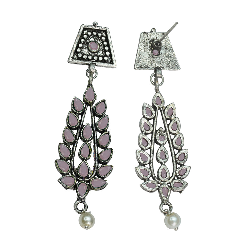 Precious Petal stone studded dangler earring (Baby Pink)