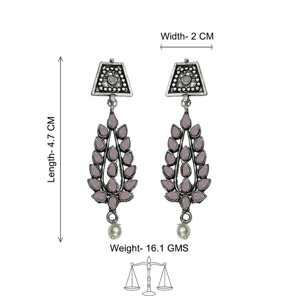 Precious Petal stone studded dangler earring (Baby Pink)