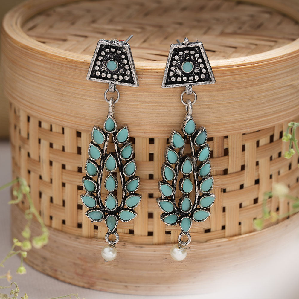 Precious Petal stone studded dangler earring (Mint)
