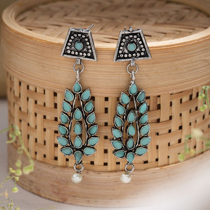 Precious Petal stone studded dangler earring (Mint)