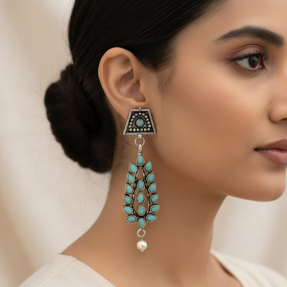 Precious Petal stone studded dangler earring (Mint)