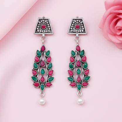 Precious Petal stone studded dangler earring (Multicolored)