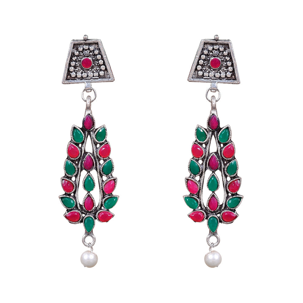 Precious Petal stone studded dangler earring (Multicolored)