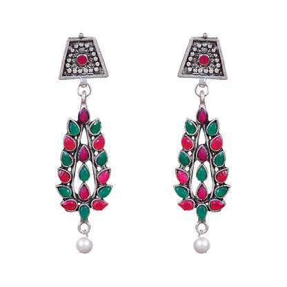 Precious Petal stone studded dangler earring (Multicolored)
